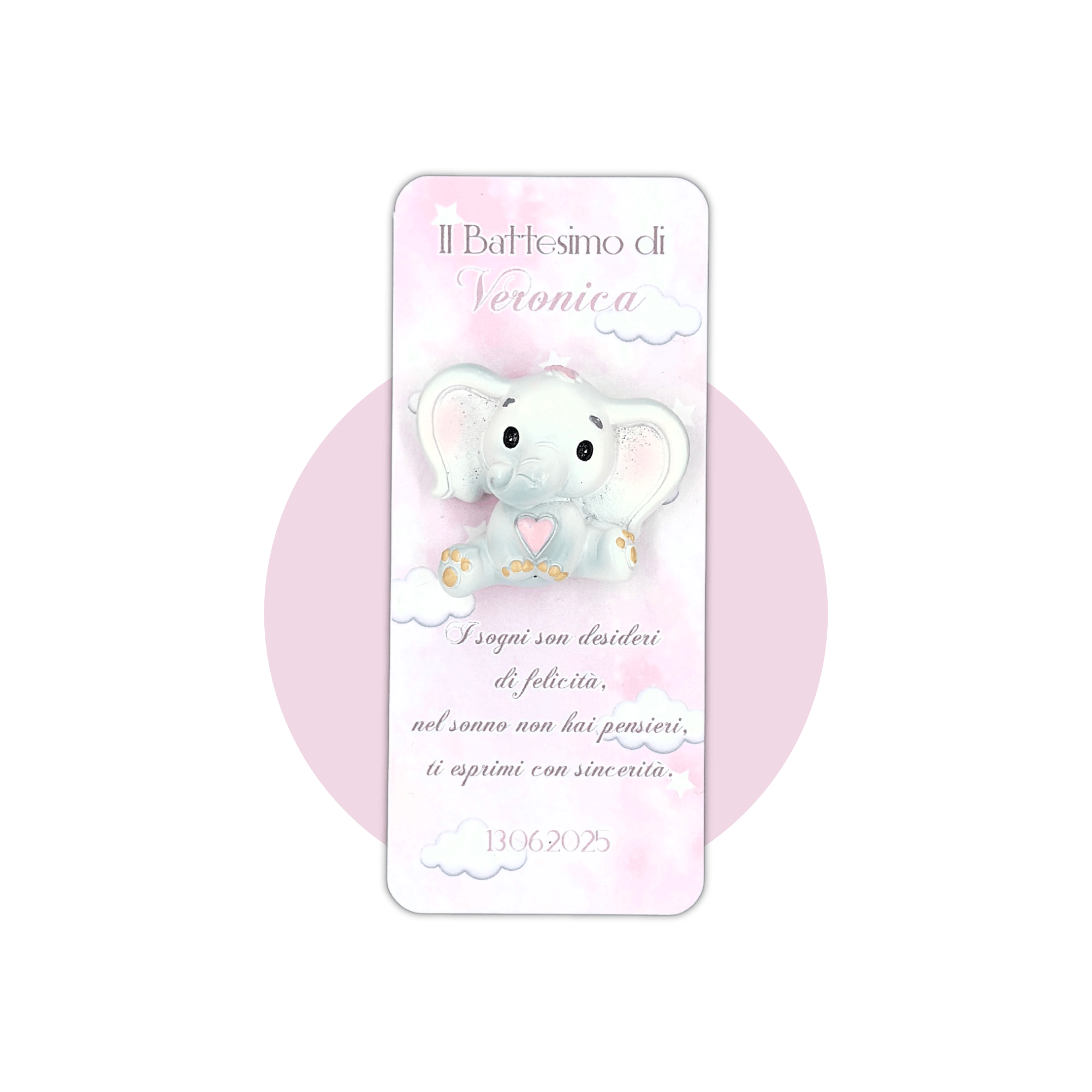 Segnaposto Nuvole Rosa con Calamita Elefantino Rosa - Eventi Fai da Te