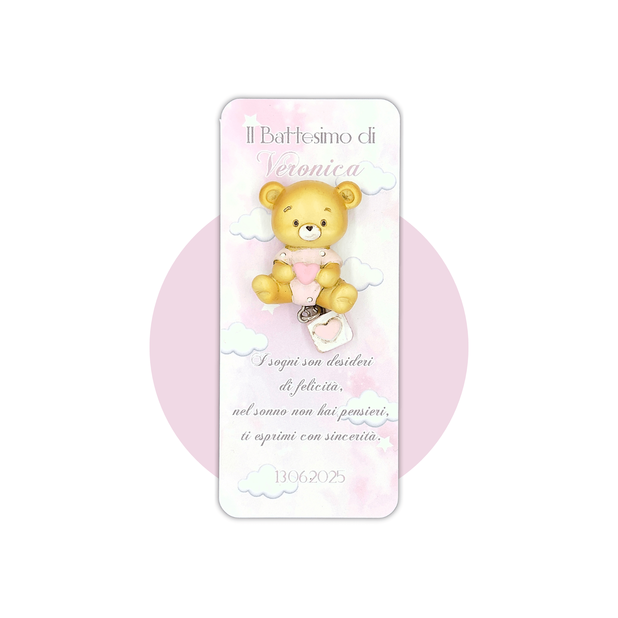 Segnaposto Nuvole Rosa con Calamita Orsetto Rosa - Eventi Fai da Te