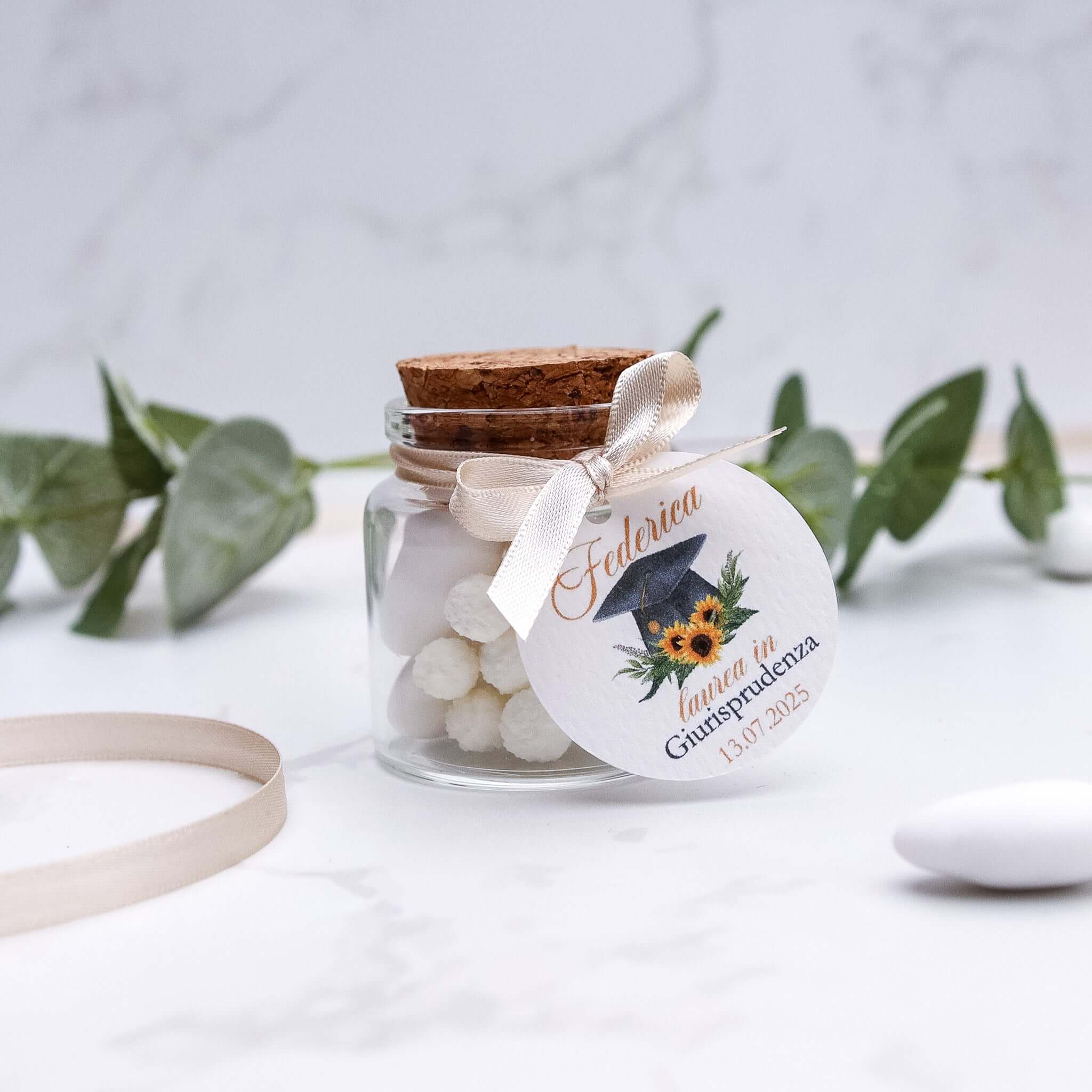 Barattolini Vetro - Tocco Laurea e Girasoli - Eventi Fai da Te