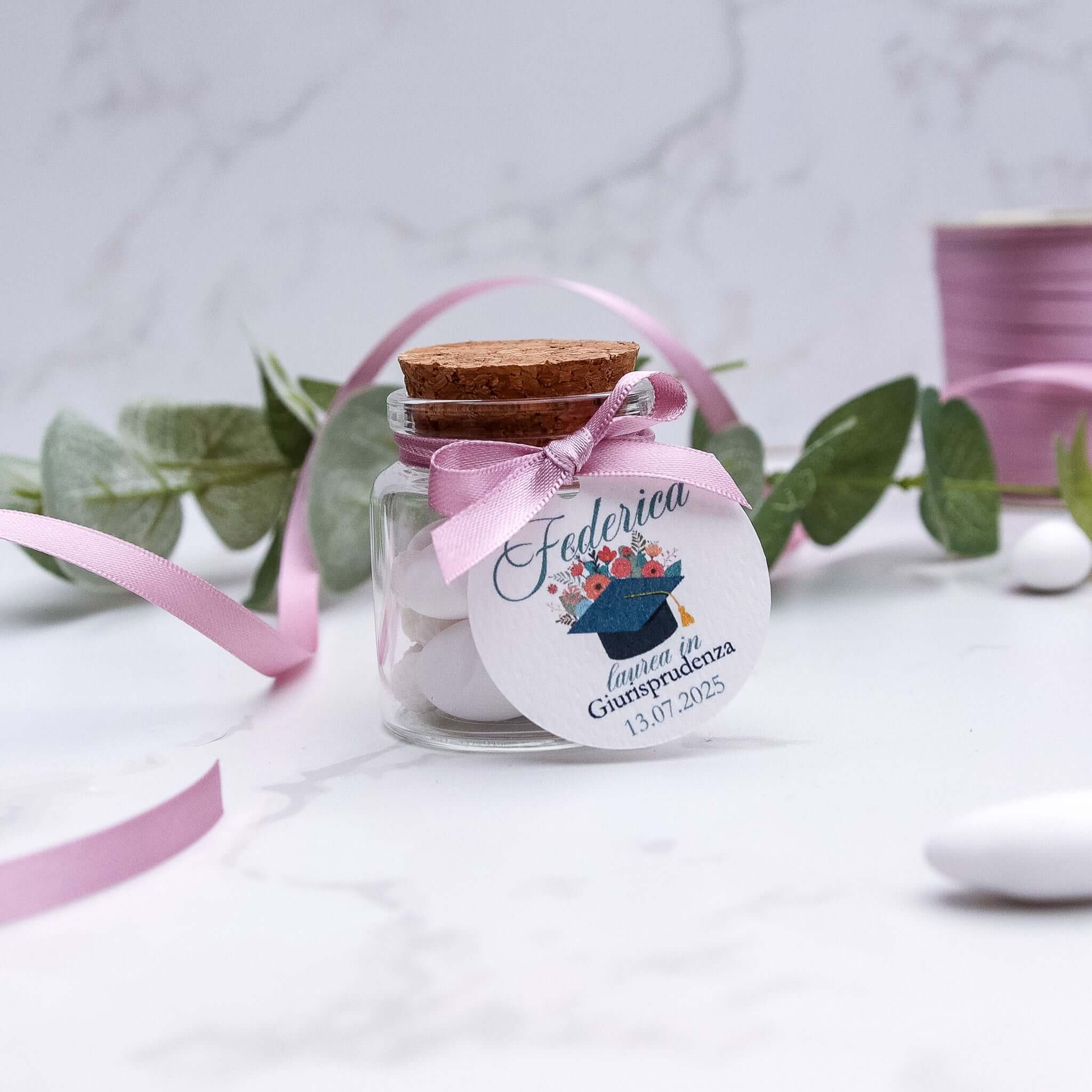 Barattolini Vetro - Tocco Laurea Flowers - Eventi Fai da Te