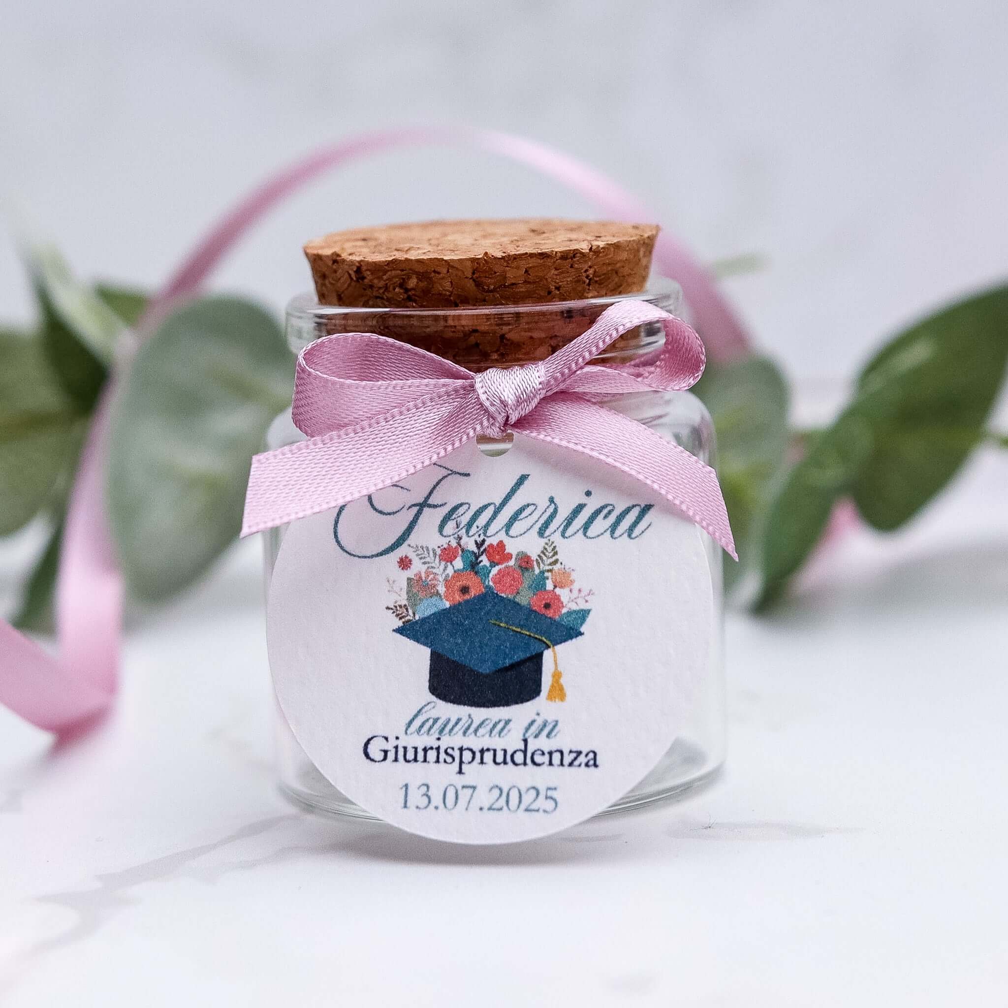 Barattolini Vetro - Tocco Laurea Flowers - Eventi Fai da Te