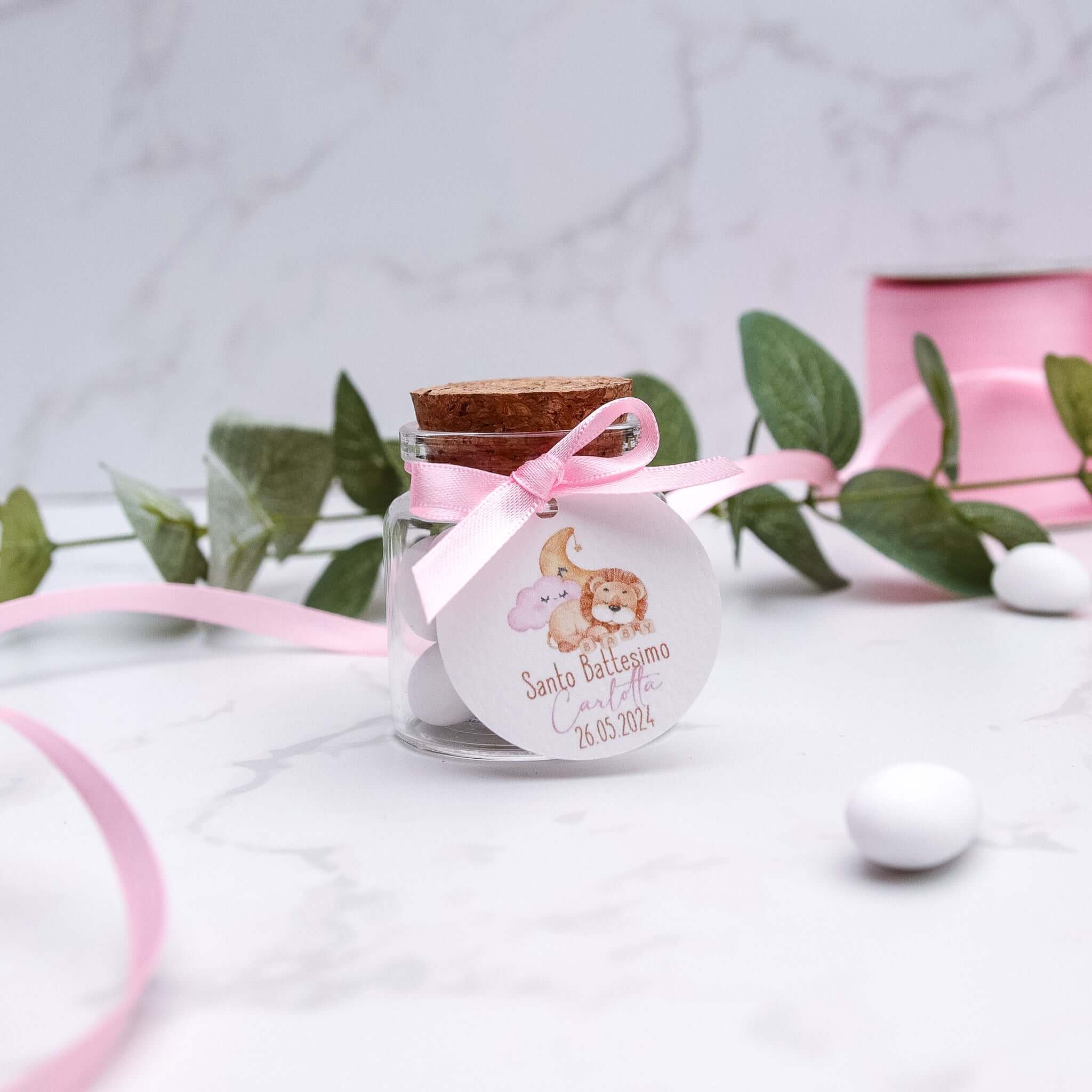 Barattolini Vetro - Leone Dormiente Rosa - Eventi Fai da Te