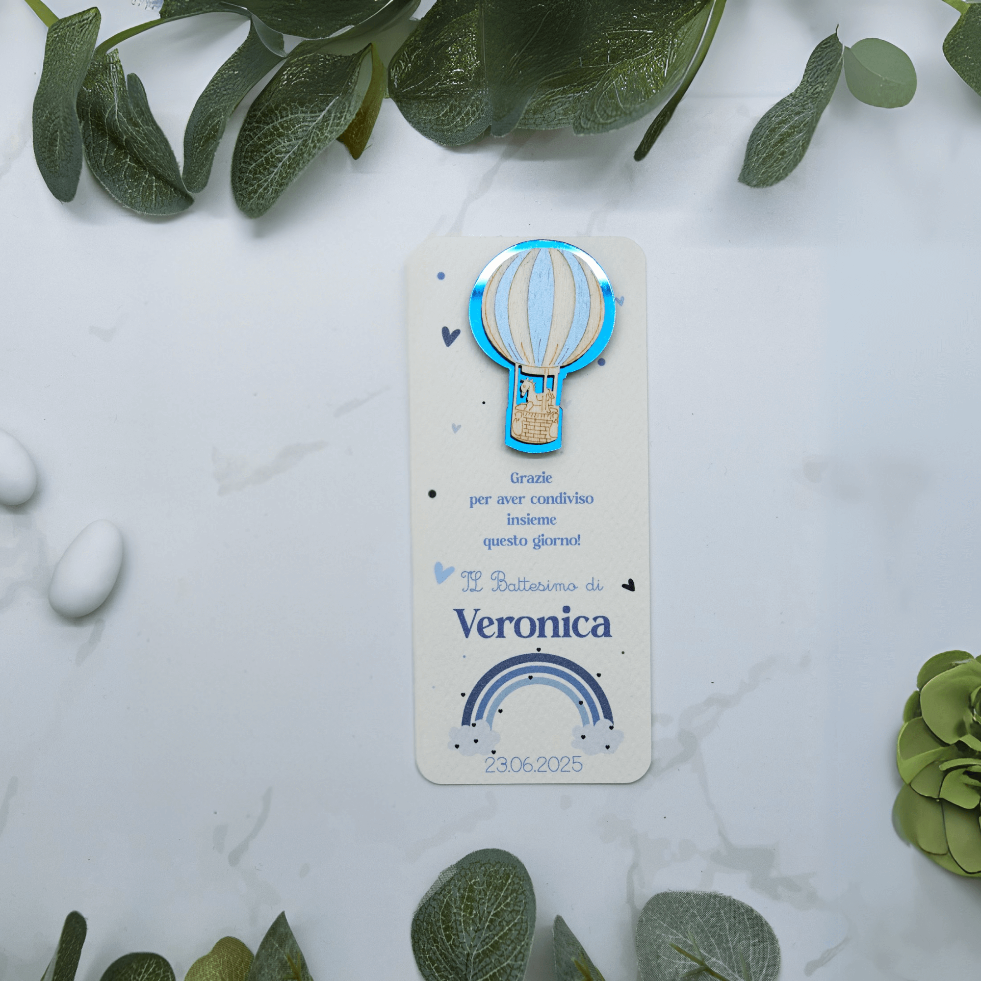 Segnaposto Arcobaleno con Calamita Mongolfiera Azzurro - Eventi Fai da Te