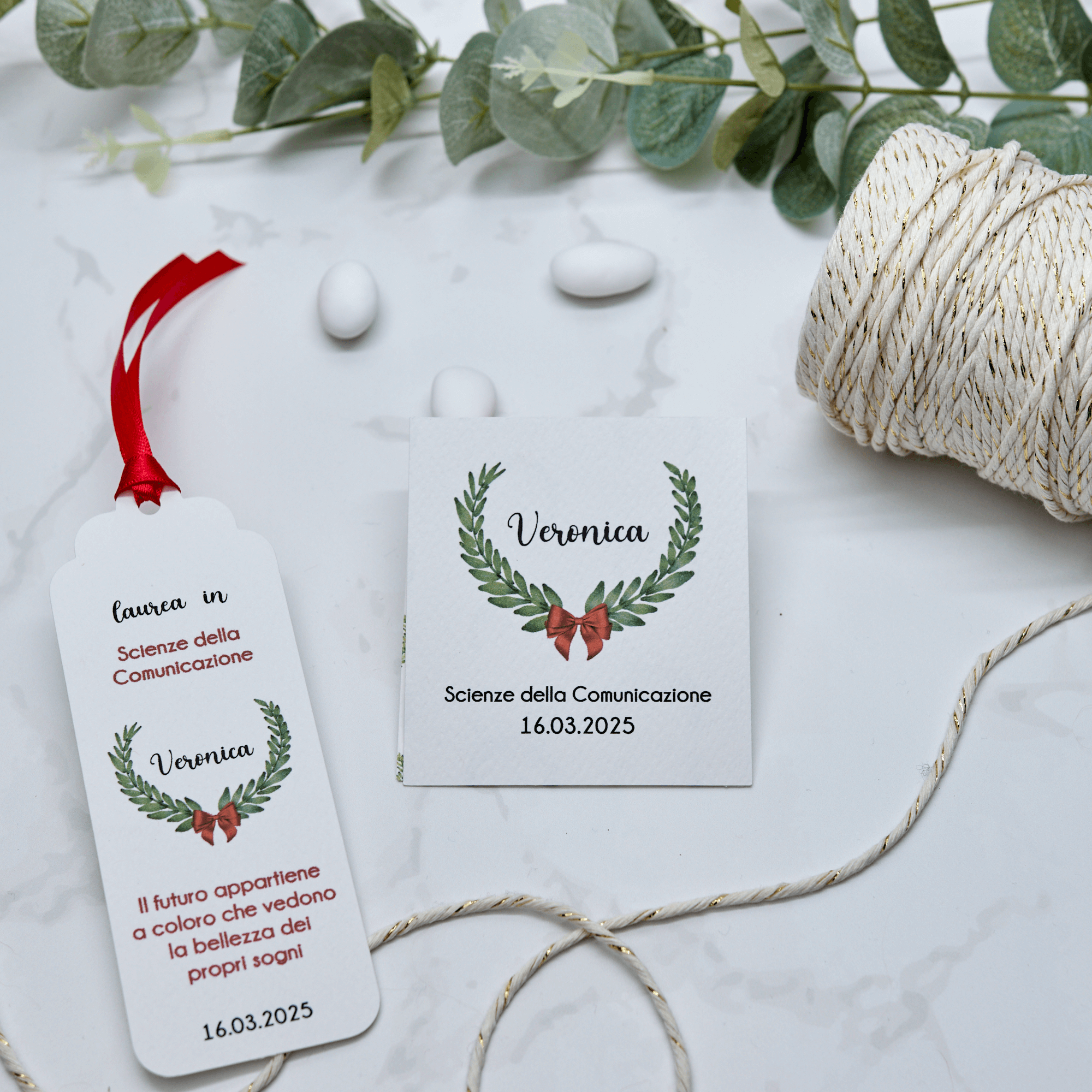 Astuccio PortaConfetti Alloro e Fiocco Rosso - Eventi Fai da Te