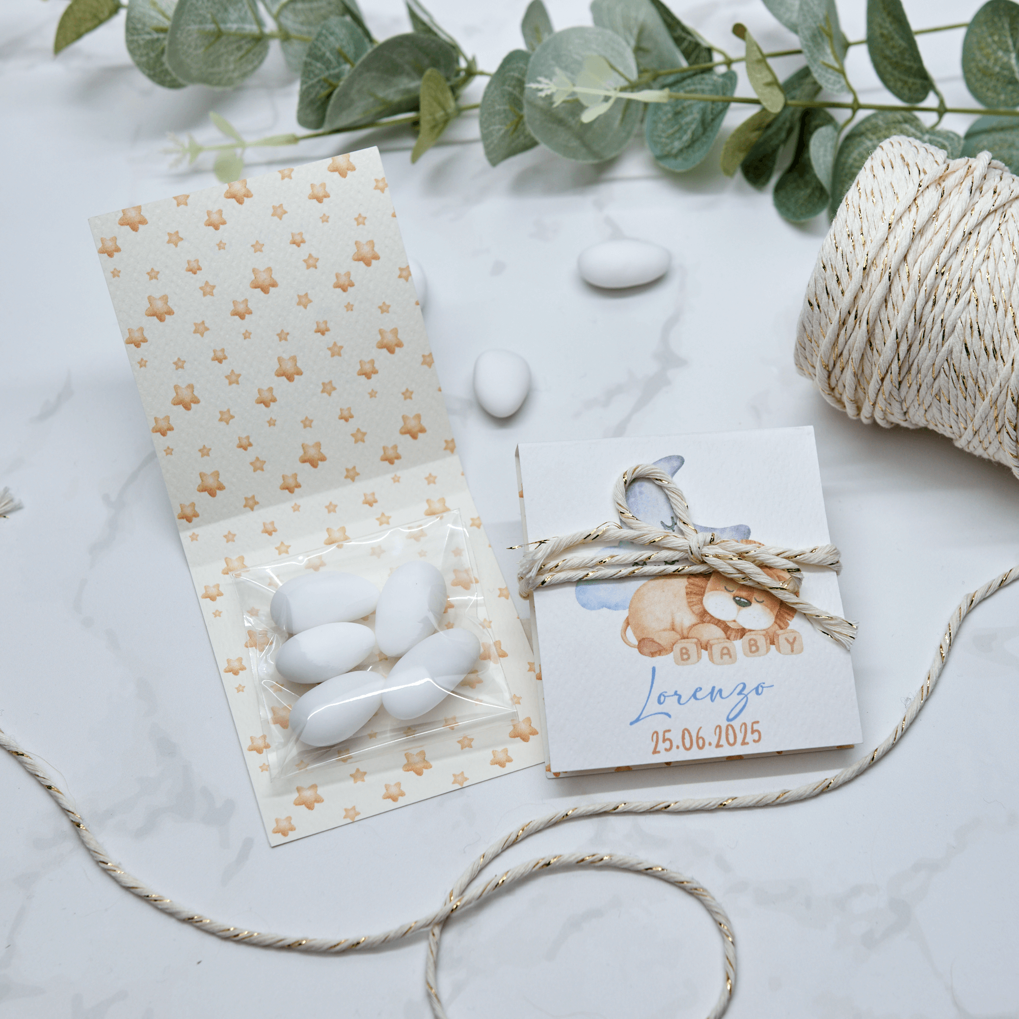 Astuccio PortaConfetti Leone Dormiente Azzurro - Eventi Fai da Te