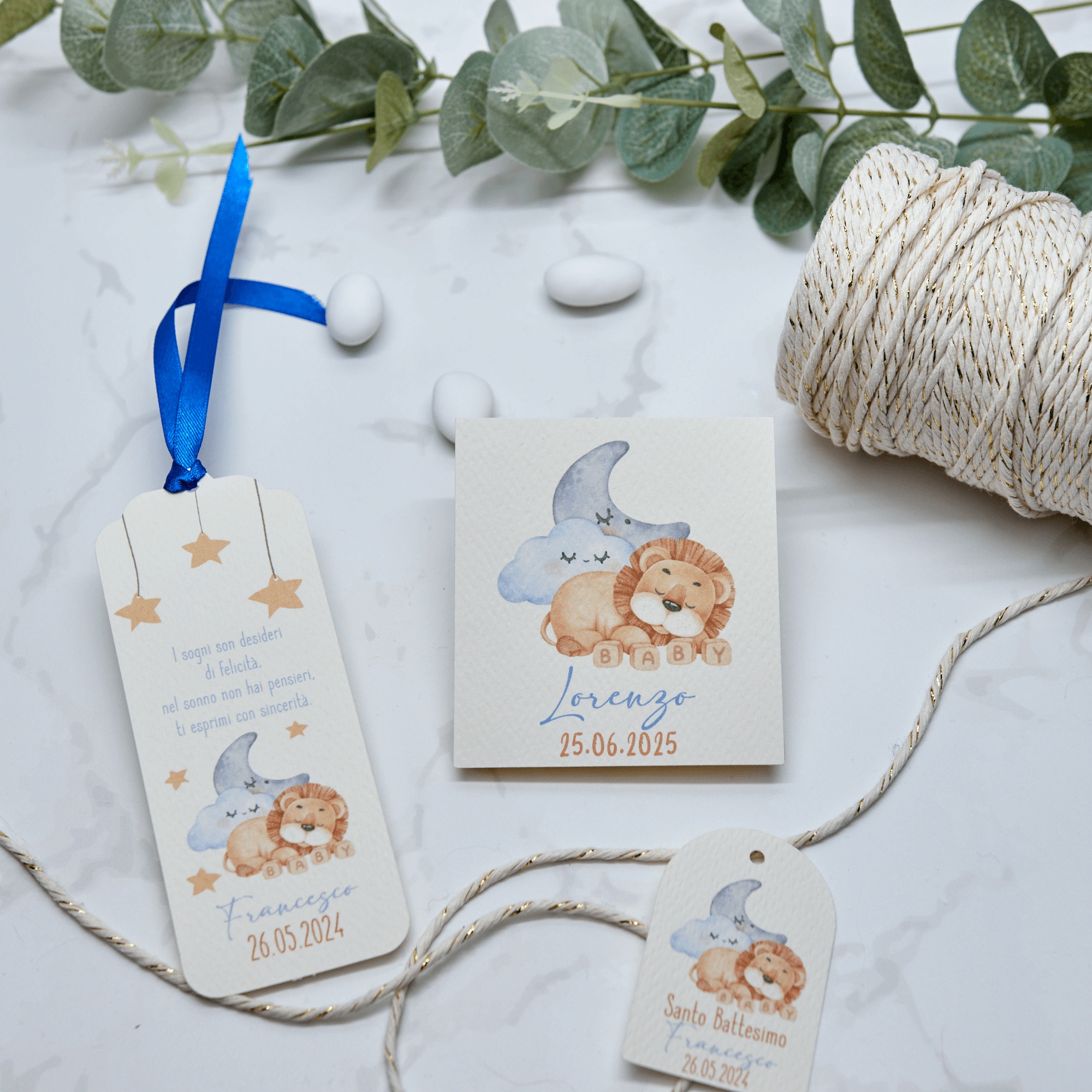 Astuccio PortaConfetti Leone Dormiente Azzurro - Eventi Fai da Te