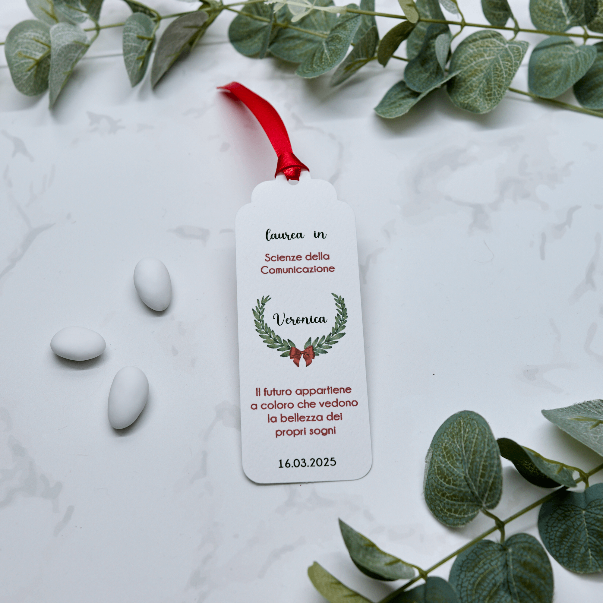 Segnaposto Laurea Alloro e Fiocco Rosso - Eventi Fai da Te
