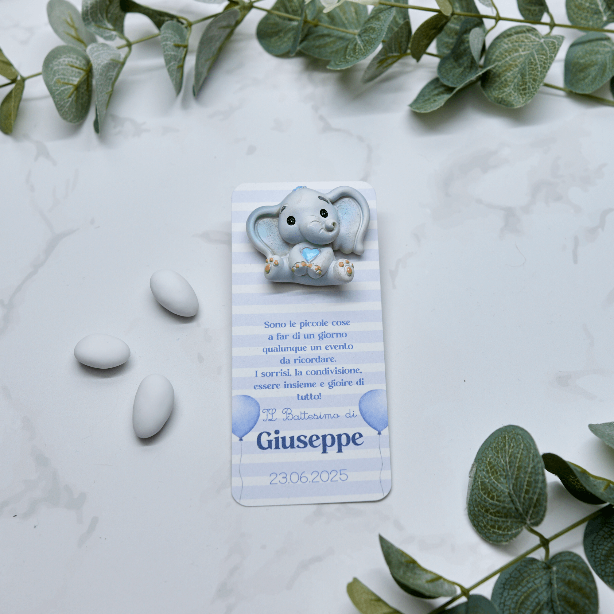 Segnaposto Palloncini Azzurro con Calamita Elefantino Azzurro - Eventi Fai da Te