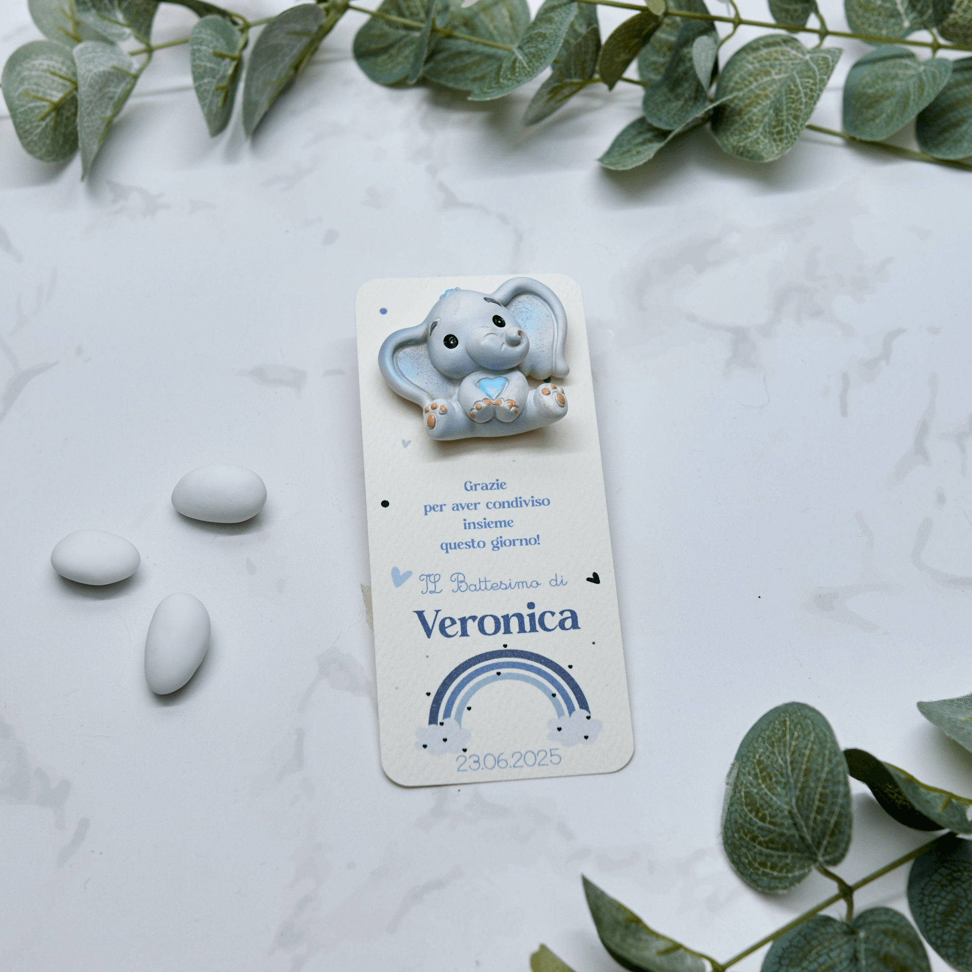 Segnaposto Arcobaleno con Calamita Elefantino Azzurro - Eventi Fai da Te