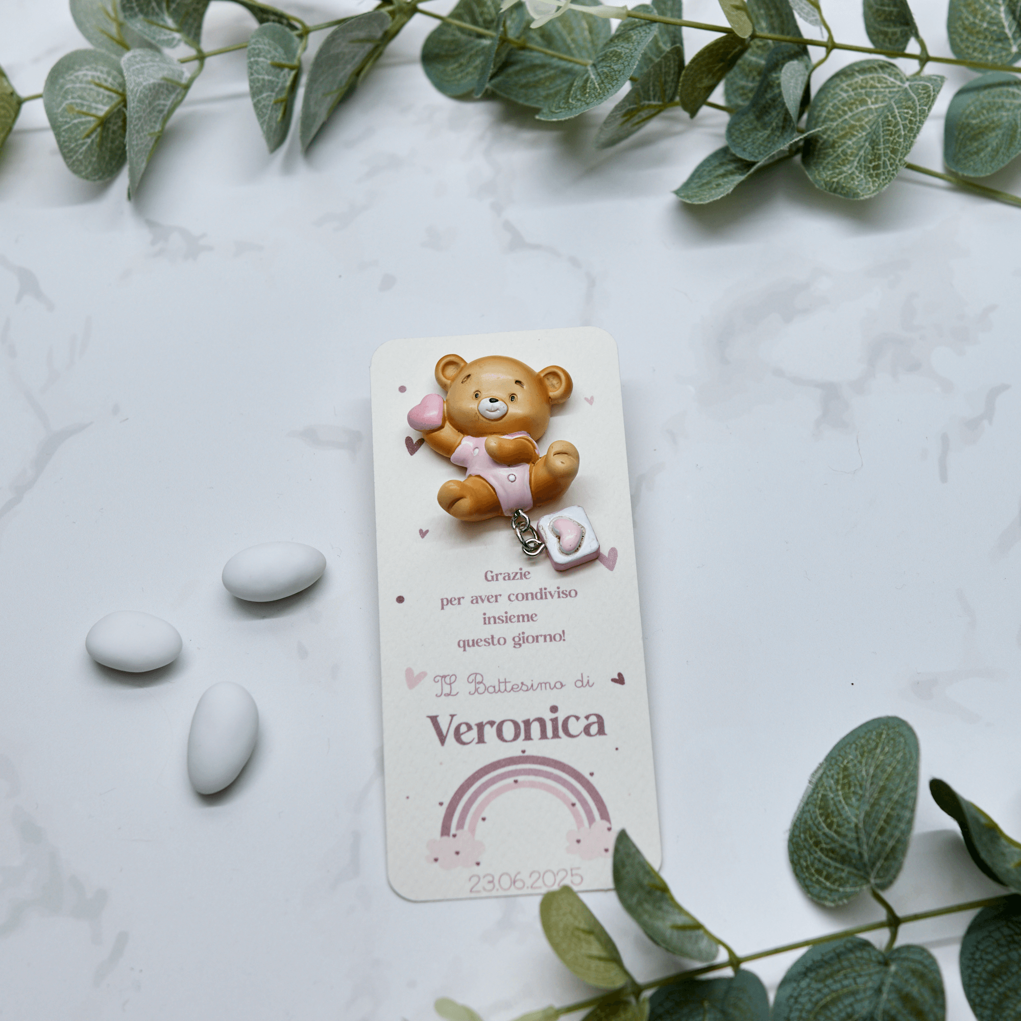 Segnaposto Arcobaleno con Calamita Orsetto Rosa - Eventi Fai da Te