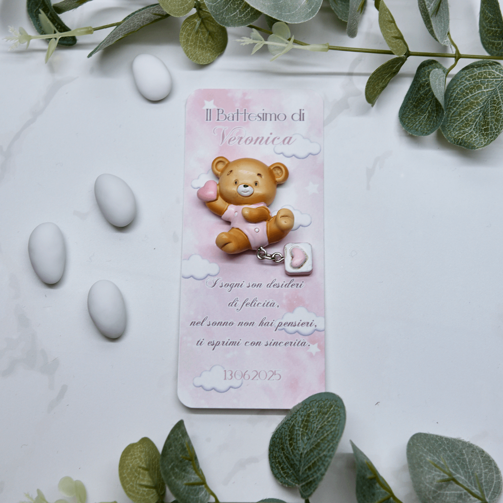 Segnaposto Nuvole Rosa con Calamita Orsetto Rosa - Eventi Fai da Te