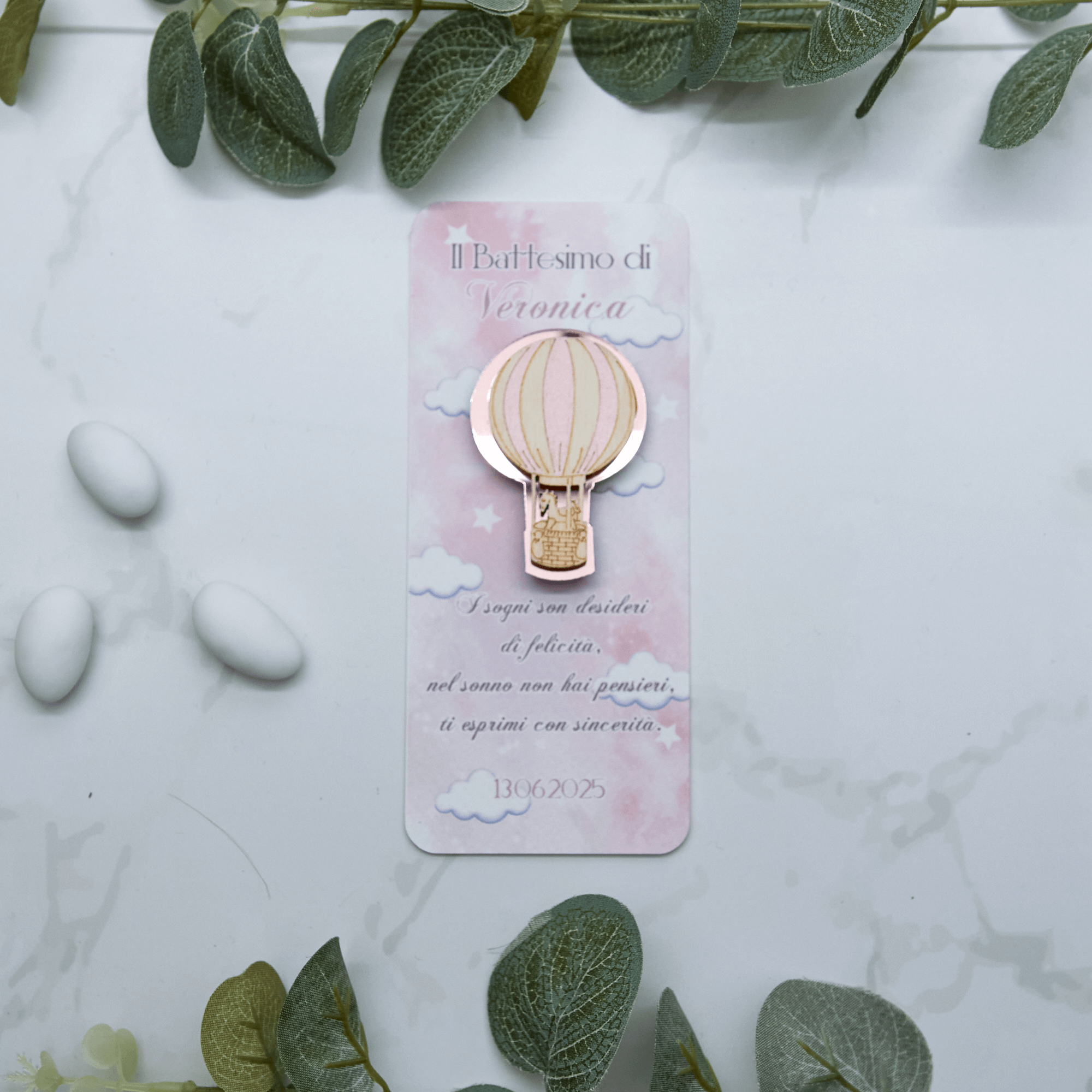 Segnaposto Nuvole Rosa con Calamita Mongolfiera Rosa - Eventi Fai da Te