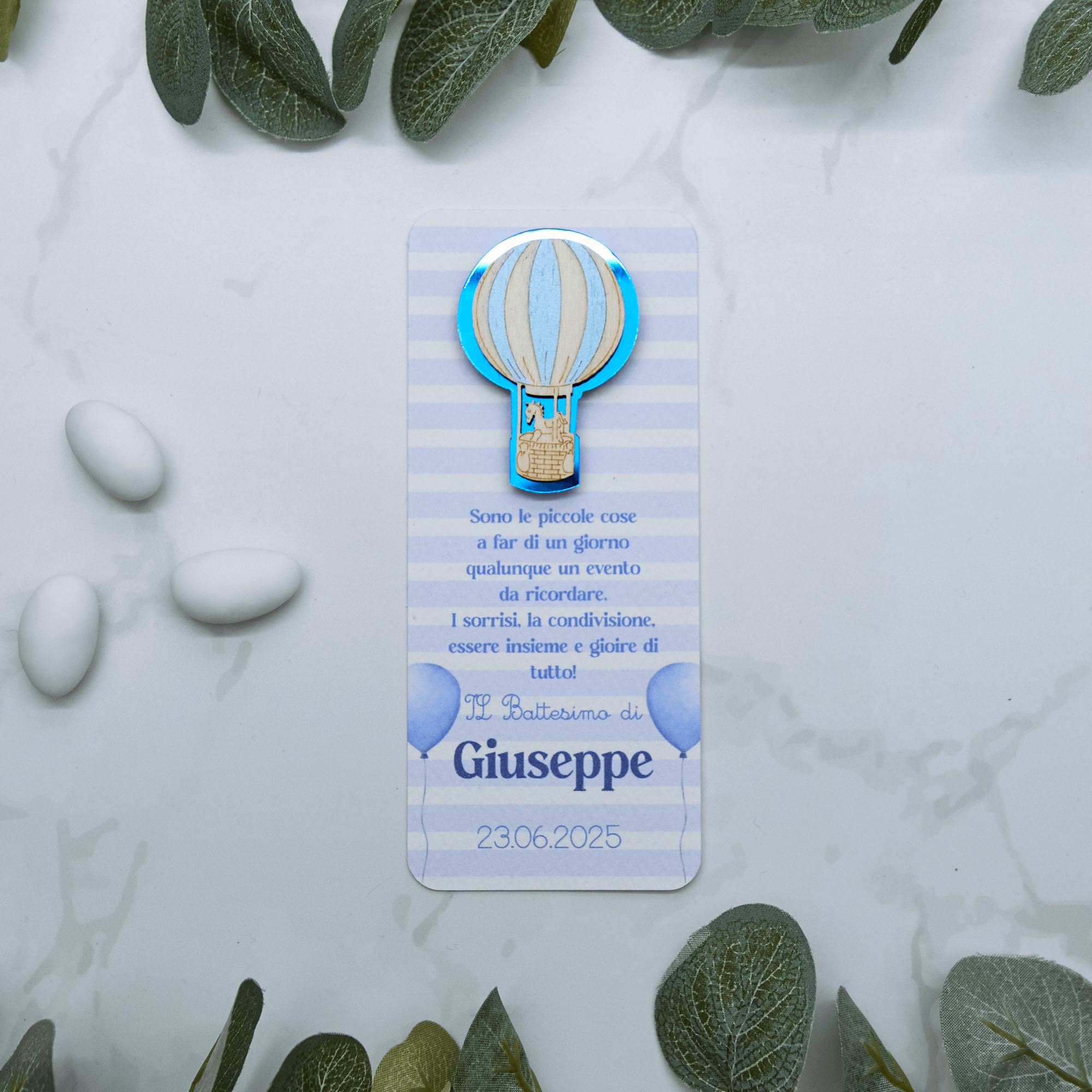 Segnaposto Palloncini Azzurri con Calamita Mongolfiera Azzurro - Eventi Fai da Te