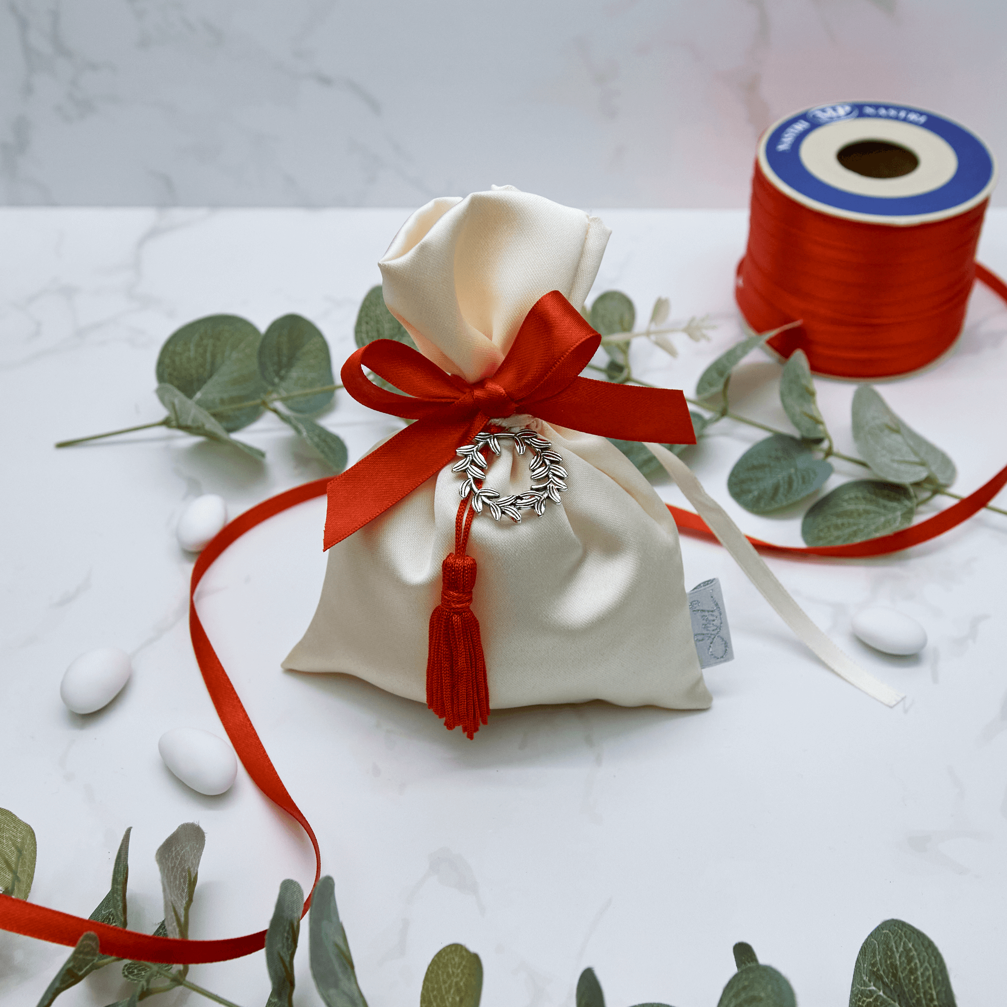 Sacchetto Raso con Corona Alloro Argento - Eventi Fai da Te