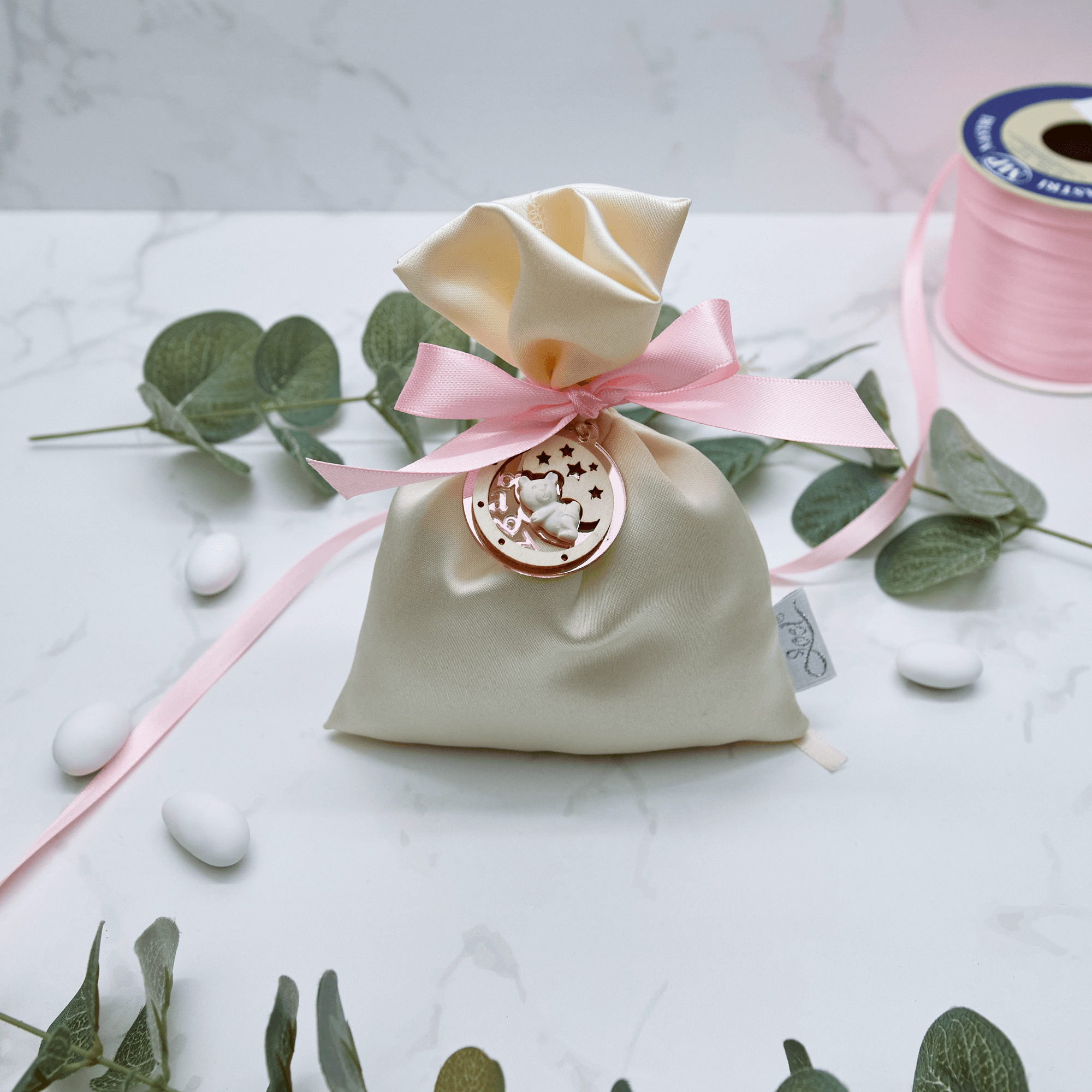 Sacchetto Raso con Orsetto Rosa - Eventi Fai da Te