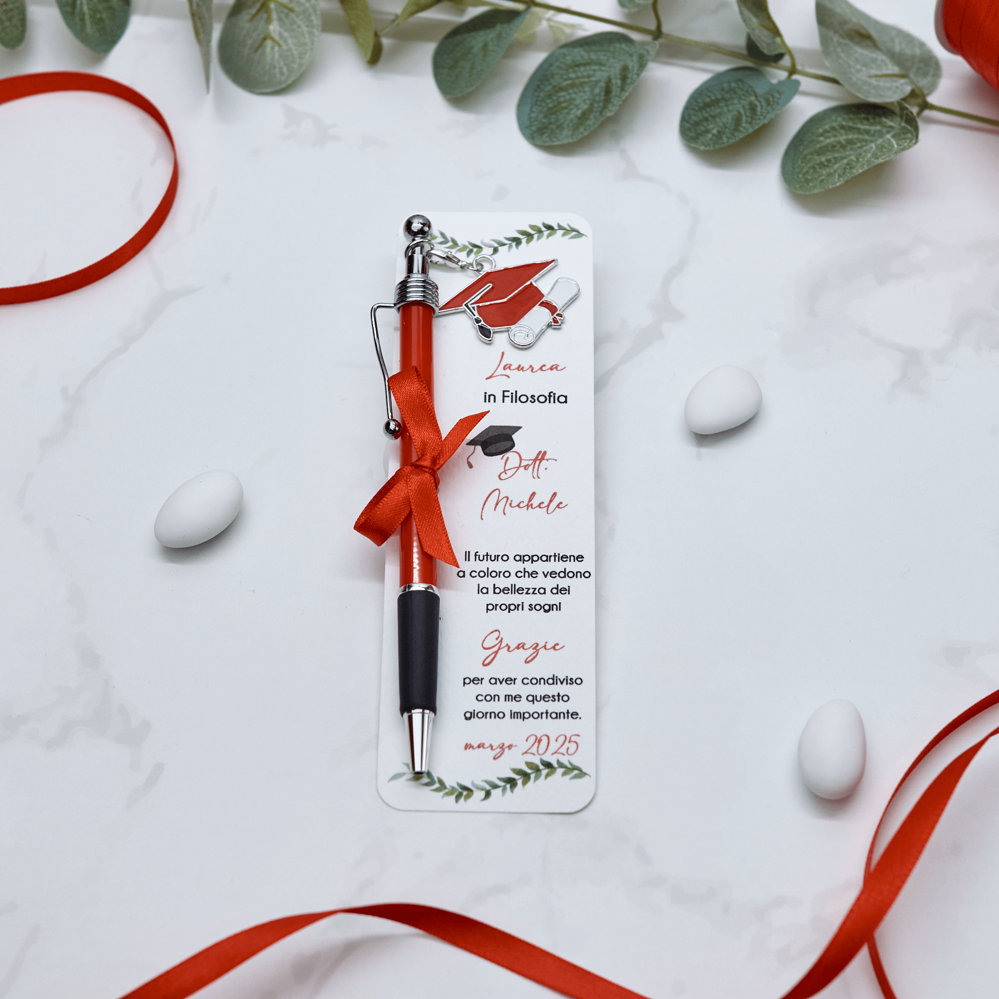 4 Segnaposto Albero Con Penna A Sfera – Bomboniera Originale Con Adesivo, Forma Casuale, Per Matrimoni E Feste