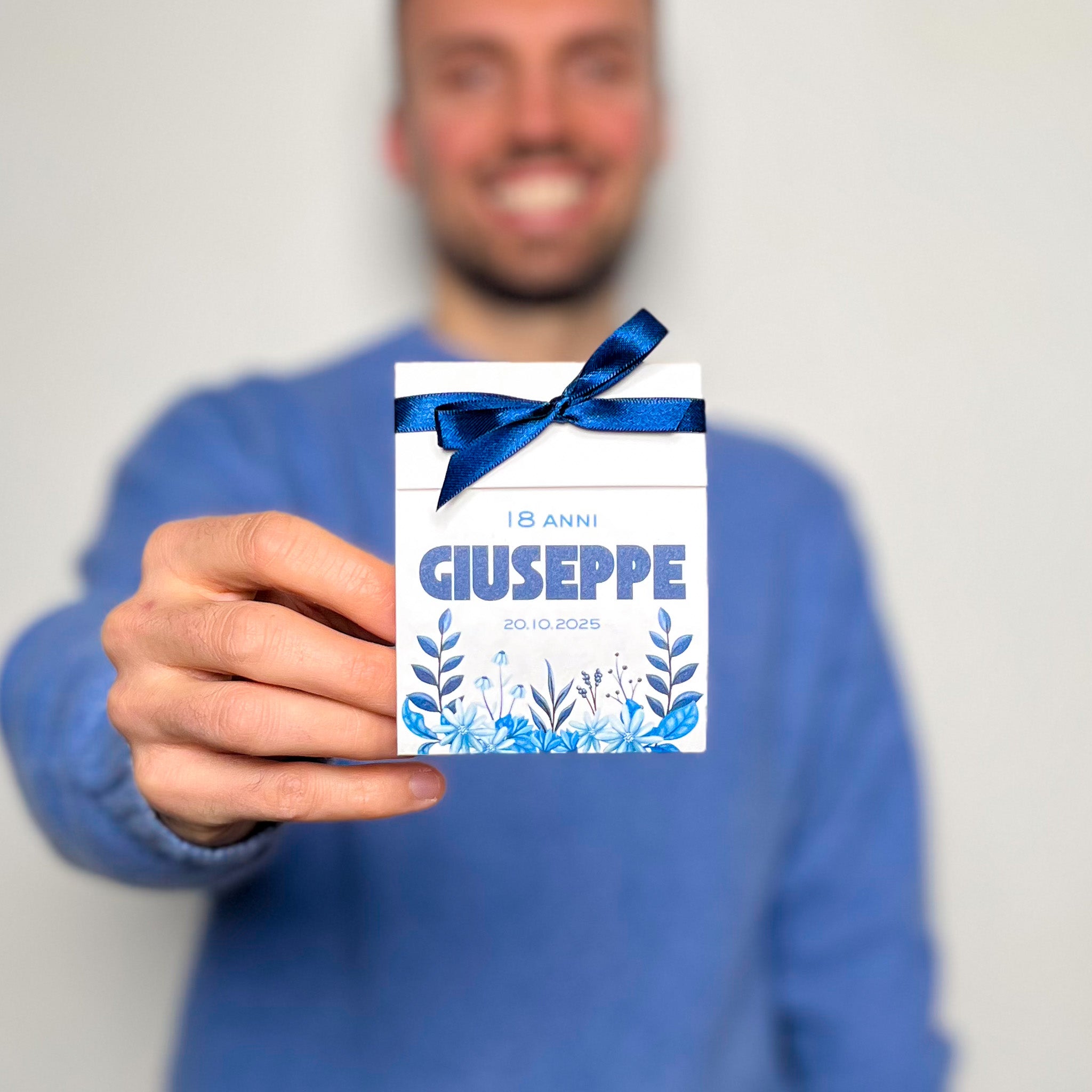 Scatola Apertura Laterale Blu Flowers